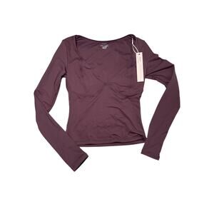 Long Sleeve V Neck Lined Crop Top Women's Small Purple Going Out Fitted Detailed